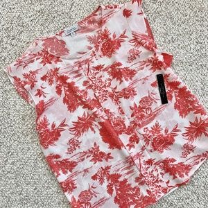 NWT Tahari ASL Cap Slv Country Toile Coral Top, XL